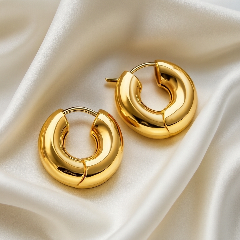 Elegant Gold tone Chunky Bold Hoop Earrings - Women's Fashion Jewelry